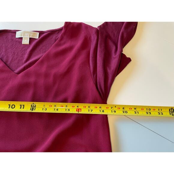 Michael Michael Kors Top Mixed Media Layered Blouse Size Med V-Neck Burgundy - Picture 9 of 10
